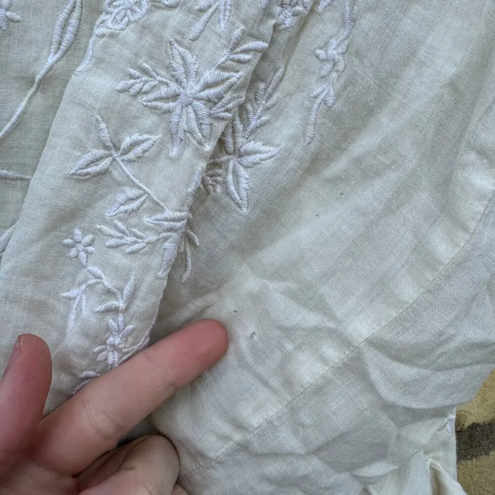 Magnolia Pearl Embroidered White Linen Olivia Jacket with Lace Collar OSFM *Flaw - Picture 7 of 8